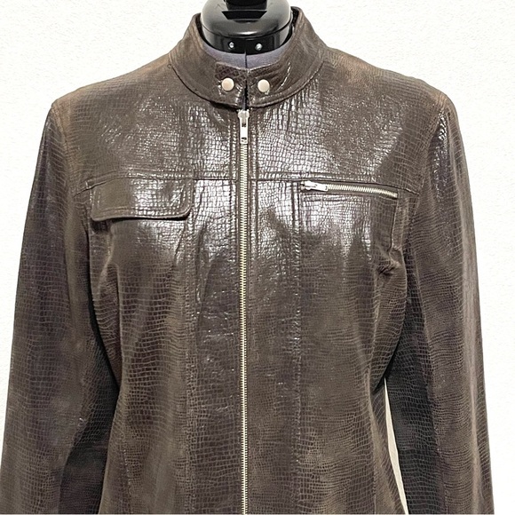 VINTAGE I.E. Woman 100% Leather Brown Jacket Size L - Picture 2 of 15
